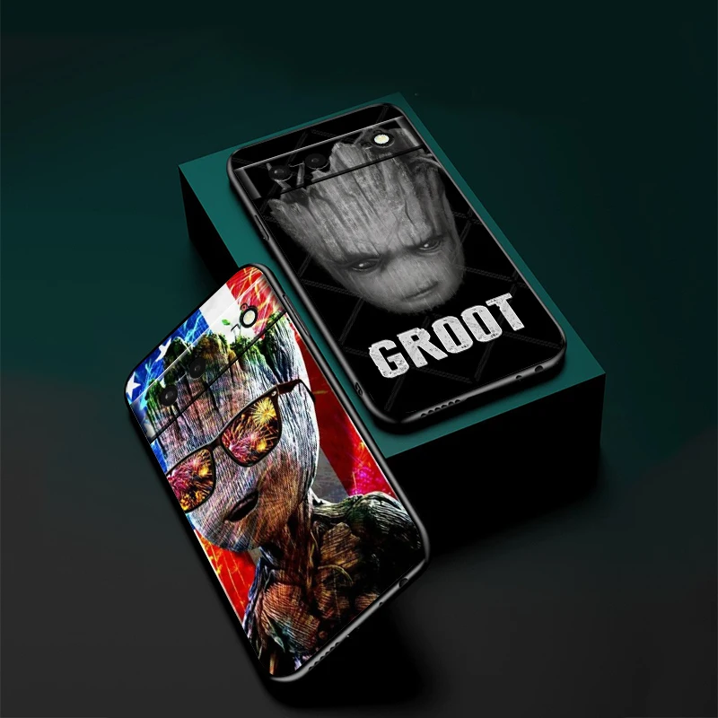 Marvel Groot-funda de teléfono para Google Pixel 9, 8, 7 Pro, 6 Pro, 6A, 5A, 5, 4, 4A XL, 5G, negra, suave - imagen 4