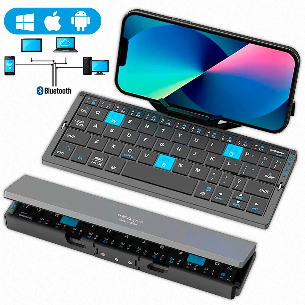 Mini teclado inalámbrico plegable con soporte para tableta, teléfono, portátil, Bluetooth, Android, IOS, Windows, accesorios de oficina - imagen 2