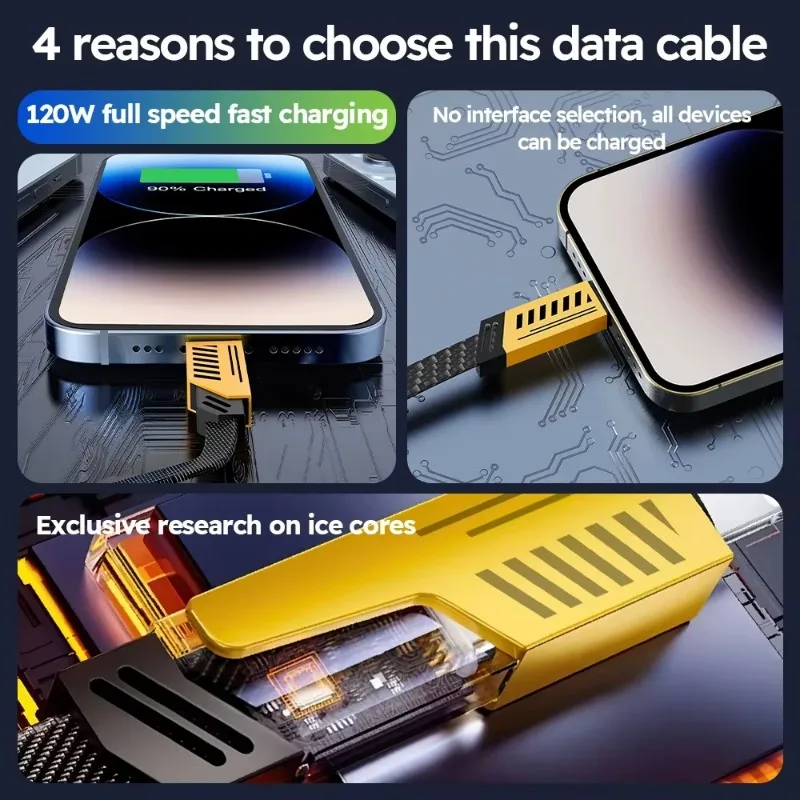 Cables de datos 3 en 1 de 120W, cable de datos tipo Mecha adecuado para Iphone, Samsung, Huawei, Xiaomi, cable de carga múltiple con puertos múltiples - imagen 5