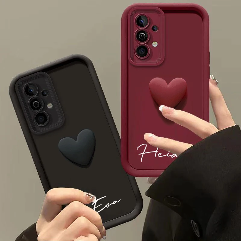 Funda personalizada con nombre 3D de corazón de amor para Samsung Galaxy A51 A52 A53 A54 A55 4G 5G, funda suave de lujo A52S A54 A55 5G - imagen 3