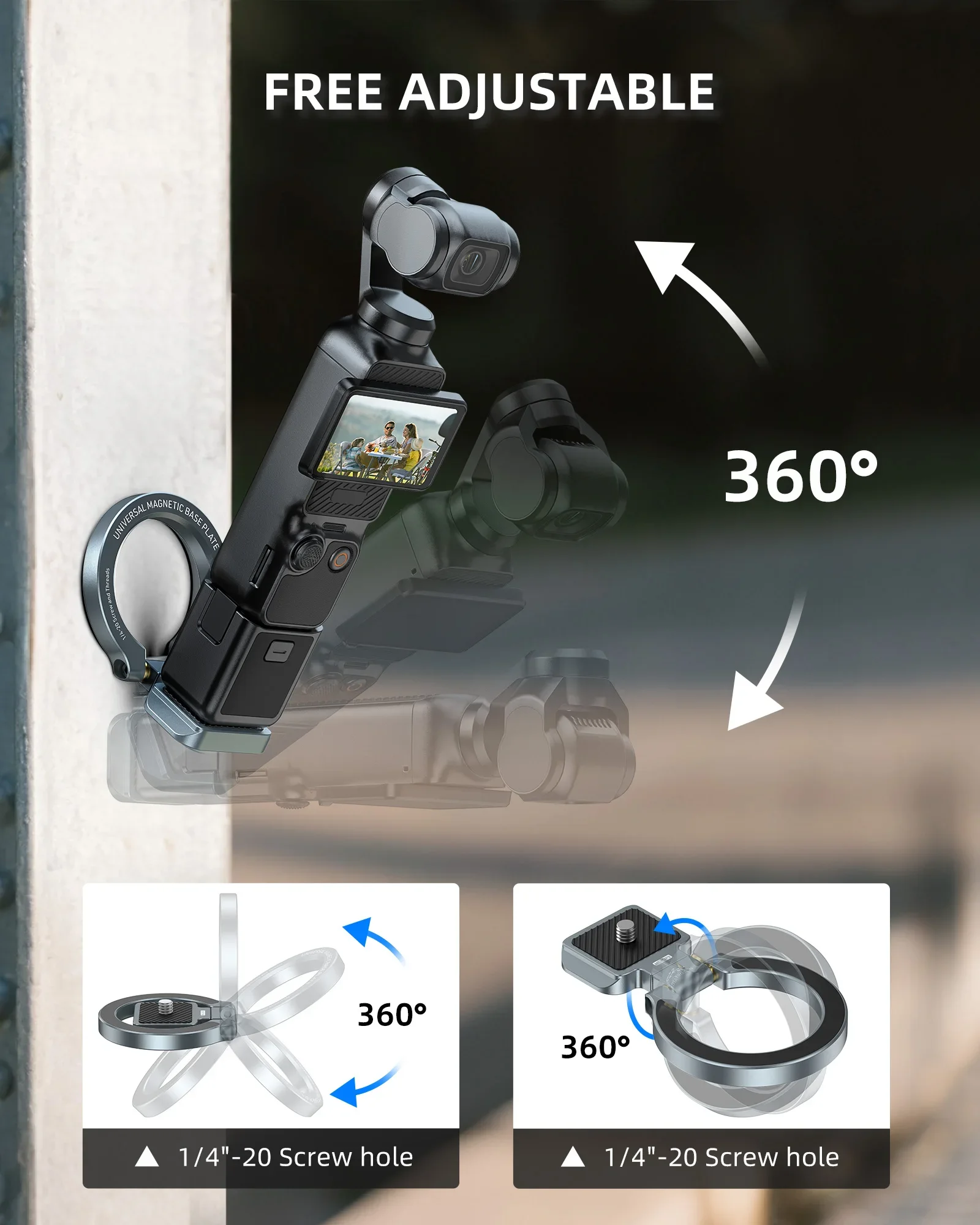 Soporte de montaje magnético CAMOLO para DJI Osmo Pocket 3 soporte de teléfono de expansión magnética con soporte adaptador Arca-Swiss Pocket 3 1/4-20 - imagen 5