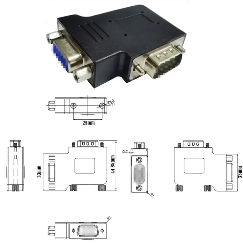Conector de par macho hembra RS232 DB9P, puerto serie DB9, ángulo curvo de 90 grados, adaptador macho hembra de 9 pines en lados izquierdo y derecho - imagen 5