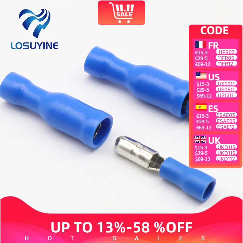 Caliente 50 X azul macho hembra bala conector terminales de engarzado cableado 22 - 16 AWG