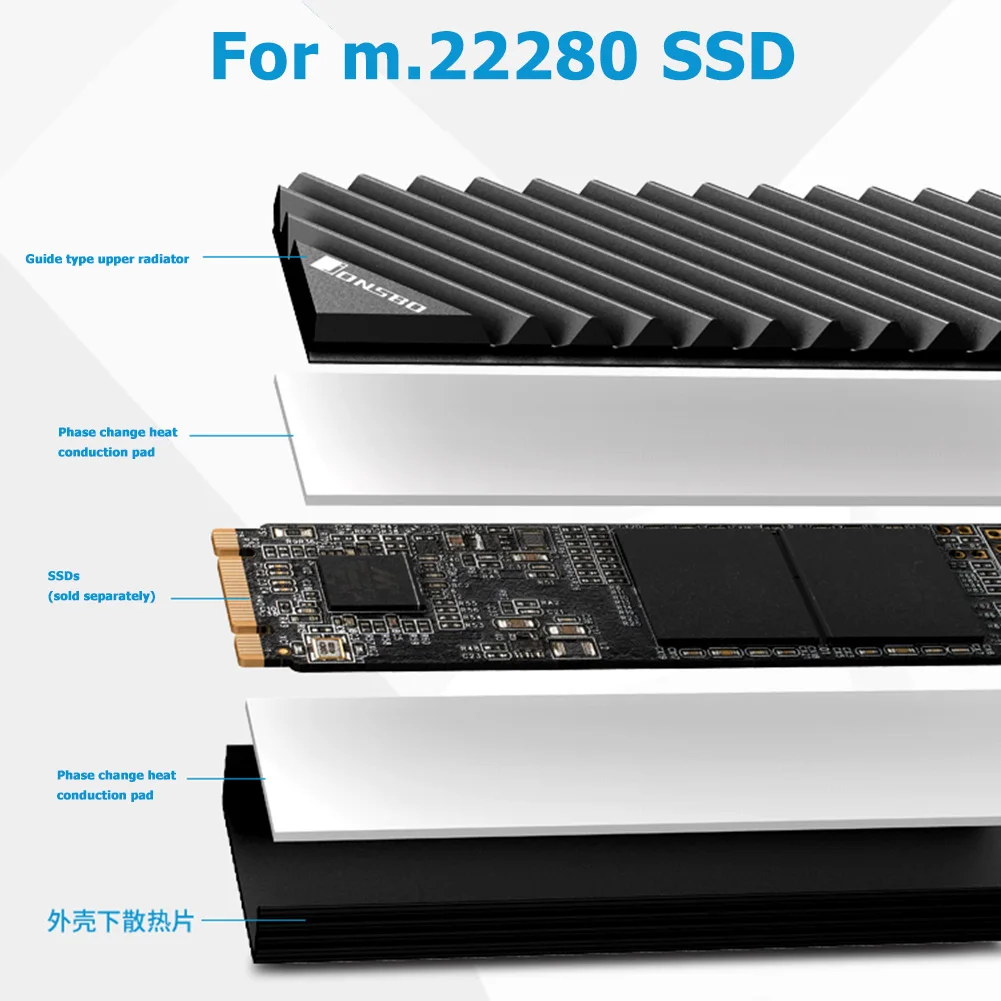 Disipador de calor M.2 SSD NVMe M2 2280, junta de disipador de calor de aluminio con disco duro de estado sólido con almohadilla térmica de silicona, accesorios para PC - imagen 4