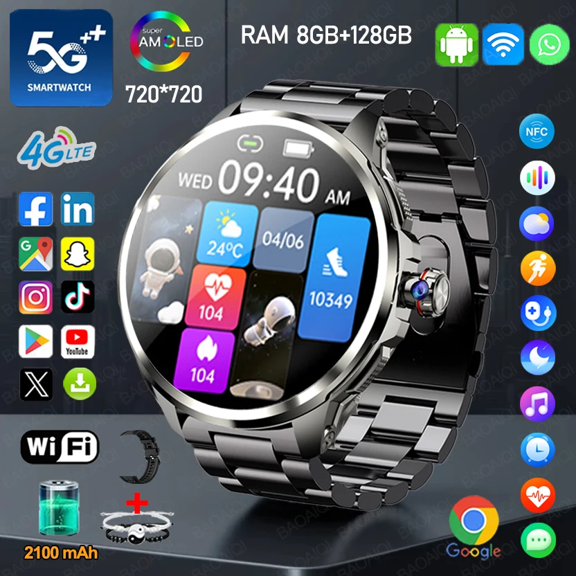 Reloj inteligente 5G para hombre, pantalla AMOLED de 1,95 pulgadas, 680x680, cámara de 900W, 8GB + 128GB de RAM, GPS, WIFI, aplicación de Google, descarga de tarjeta SIM, reloj inteligente 4G - imagen 2