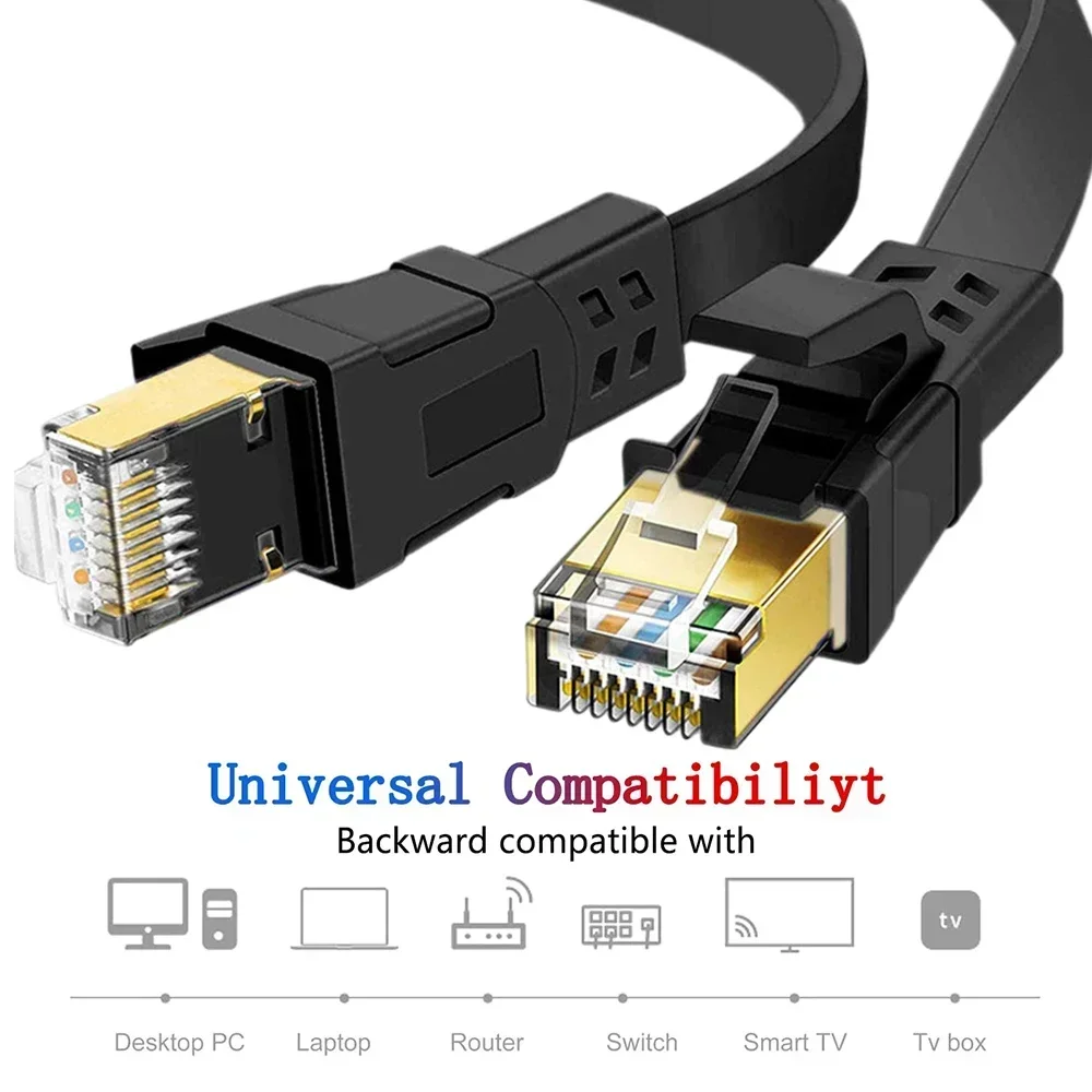 Cable Ethernet Cat8 Cable Lan plano de alta velocidad RJ45 40Gbps 2000Mhz para enrutador de red doméstico módem ordenador PC y portátiles 1M 2M - imagen 3