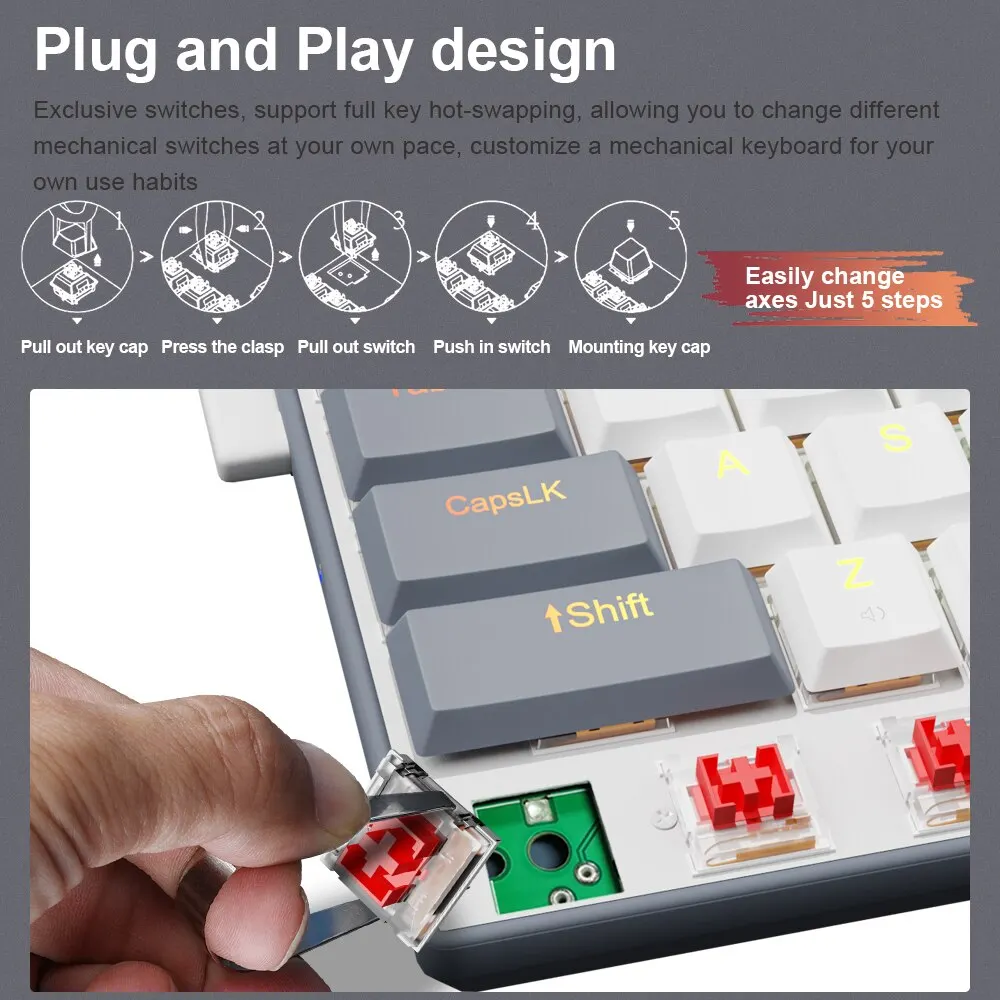 E-YOOSO A68 RGB Mini Slim USB Wired Mechanical Gaming Keyboard Red Switch 68 Keys Gamer Russian Brazilian for Compute PC Laptop - imagen 5