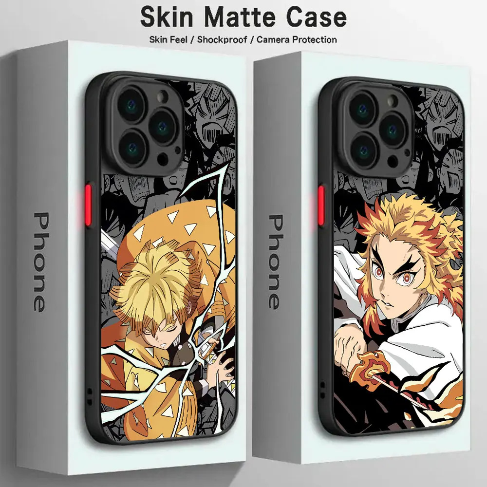 Funda de teléfono de Anime Demon Slayer, carcasa trasera transparente mate para iPhone 16, 15, 14, 13, 12, 11, Mini Pro Max, X, XR, XSMax, 7, 8 Plus - imagen 3
