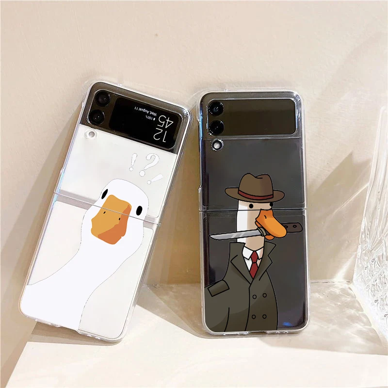 Funda de teléfono para Samsung GalaxyZ Flip 4, 5 pliegues, carcasa dura transparente de PC, pato doble de dibujos animados para Samsung Z Flip 3, Funda de parachoques