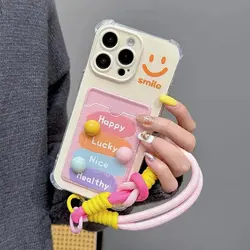 Sonrisa 3D bolsa de tarjeta de frijoles de caramelo funda colgante para Samsung Galaxy S24 Ultra S22 S23 Plus S20 S21 FE A55 5G A54 A53 A52 A35 A23 A24 A33