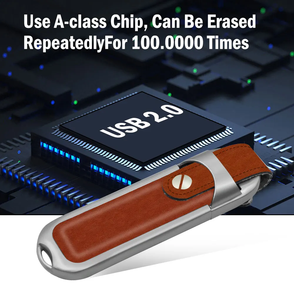 Unidad flash USB 2,0 de cuero marrón, 4GB, 8GB, 16GB, 32GB, 64GB, 128GB, capacidad real, memoria de alta velocidad, disco U portátil - imagen 3