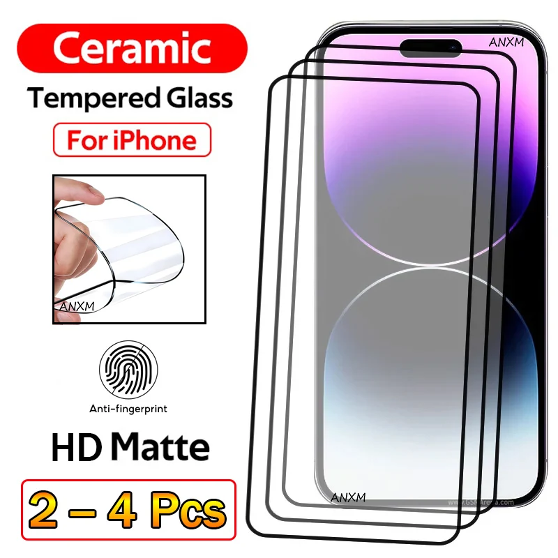 Protector de pantalla de Airbag mate, película de cerámica para iPhone 15, 14, 11, 13, 12 Pro Max, XS, X, XR, 15, 14 Plus, 12, 13 Mini, vidrio no templado, 2-4 piezas