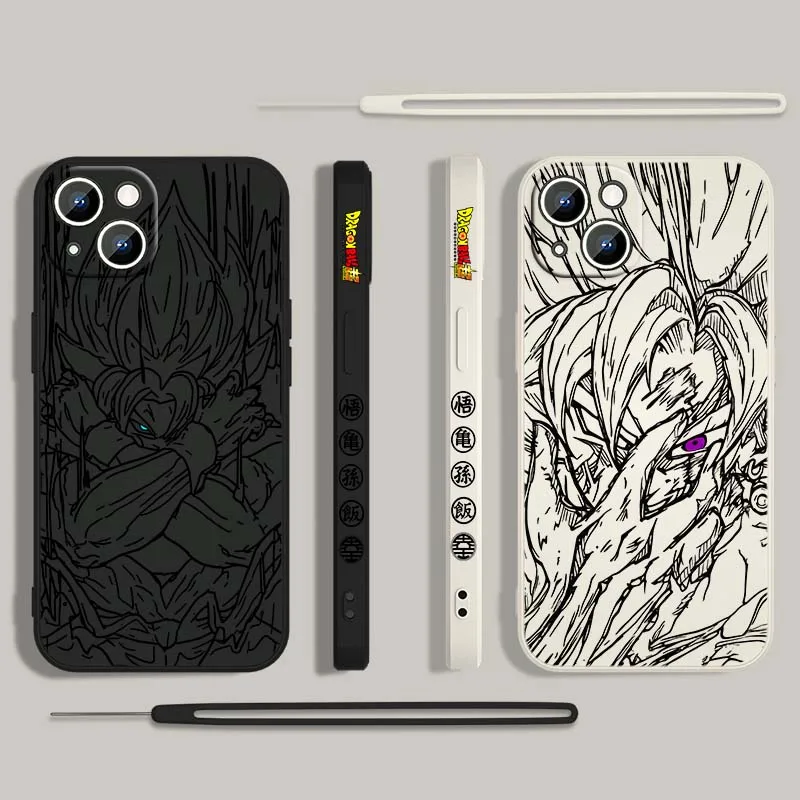 D-Dragon Ball Goku guapo para Apple iPhone 17 16 15 14 13 12 11 Air Mini Plus Pro Max cubierta de la caja del teléfono de la cuerda izquierda líquida - imagen 2