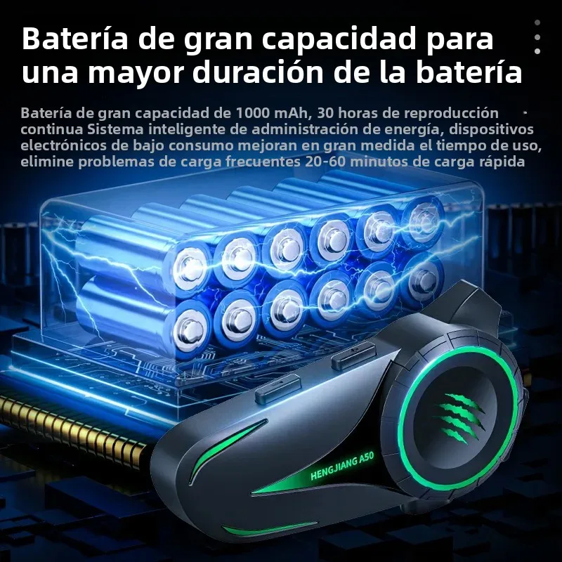 A50 Bluetooth V5.3 casco auriculares inalámbricos manos libres llamada teléfono Kit motocicleta impermeable auricular MP3 reproductor de música altavoz - imagen 5