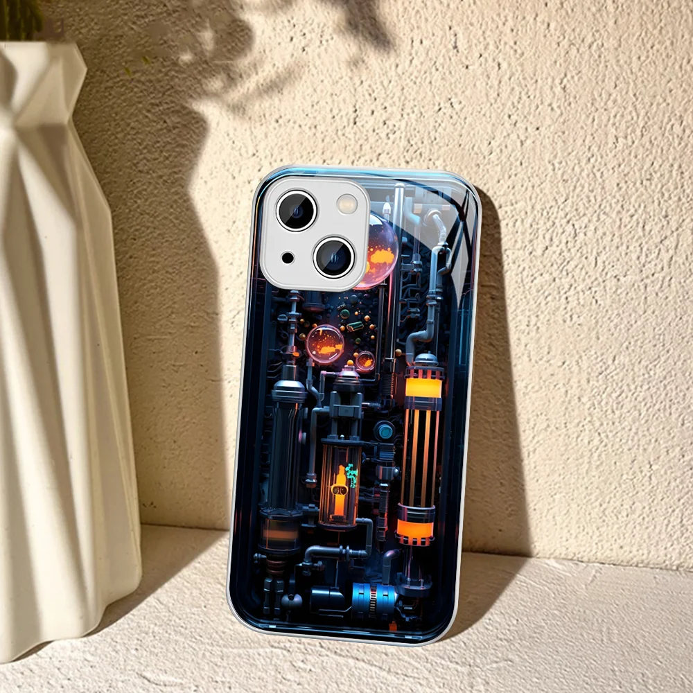 Funda de teléfono mecánica 3D de ciencia ficción de vidrio templado para Iphone 14 13 12 11 Pro Mini XS MAX 14Plus X XS XR - imagen 2