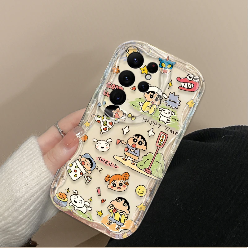 Preciosa funda C-Crayon S-ShinChan 3D Wave para Samsung Galaxy S24 Ultra S23 S22 Plus S21 S20 FE A25 A55 A35 A15 A16 A05 A05S A06 - imagen 3