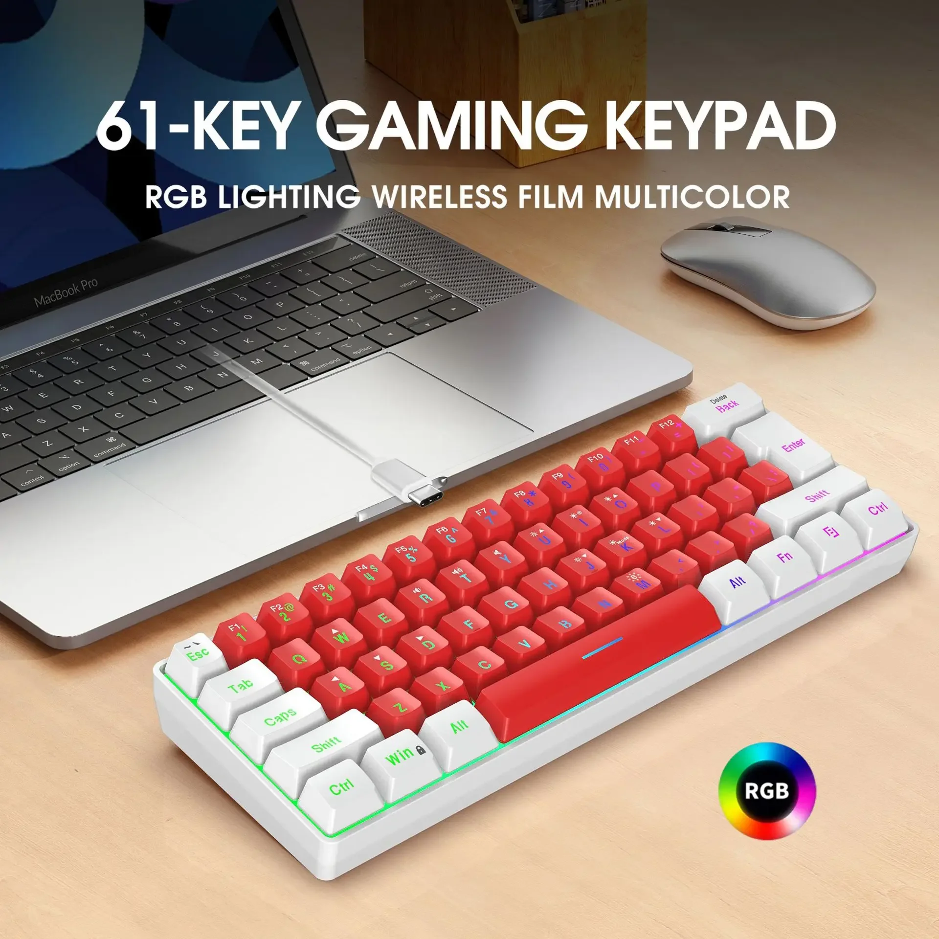 Teclado gaming pc Teclados retroiluminados rosas 61 teclas mini computadora 60% Musical Usb lady ergonómico oficina Teclado con cable portátil - imagen 5