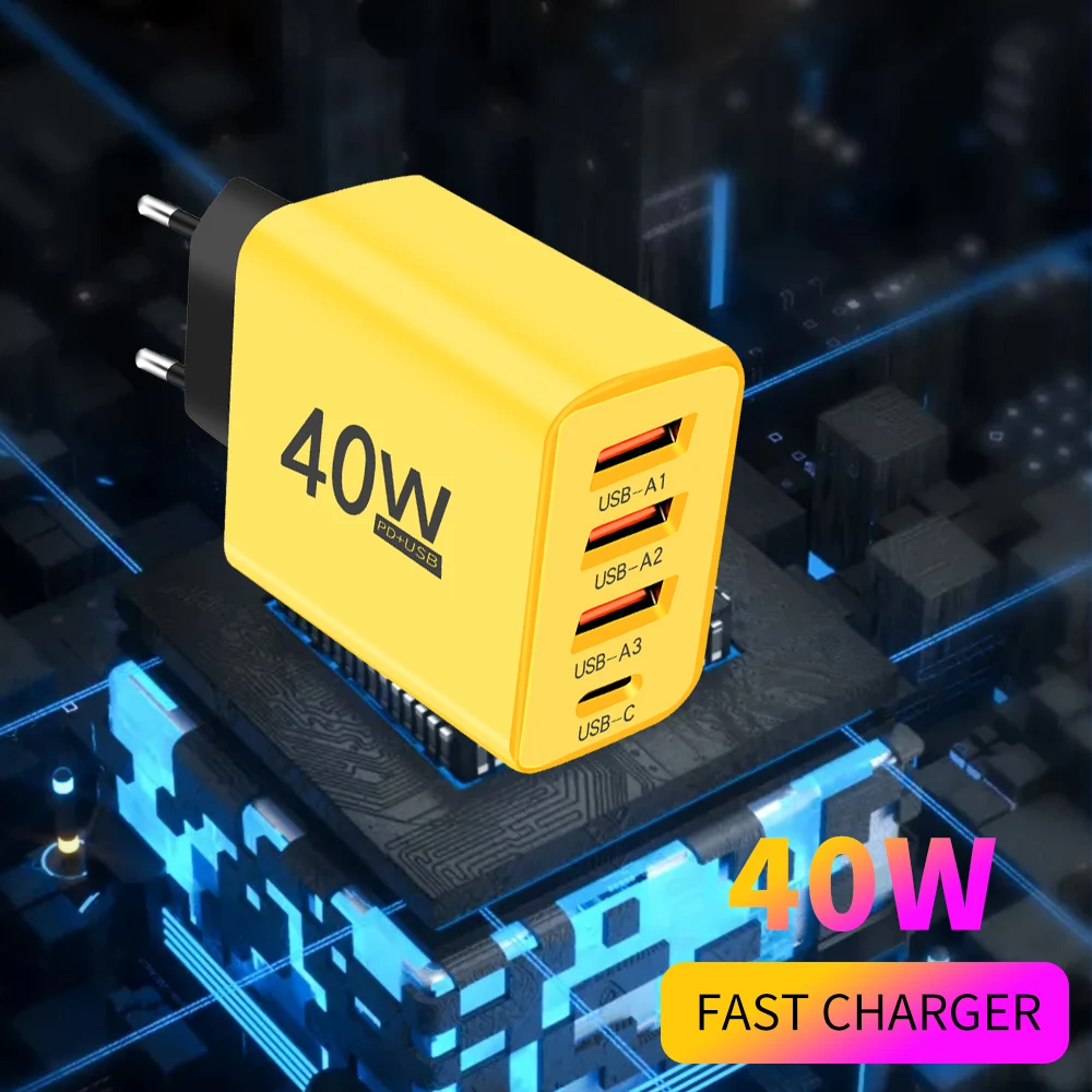40W PD 3USB tipo C 4 puertos carga súper rápida cargador de teléfono móvil QC 3,0 adaptador de enchufe UE/EE. UU. para iPhone Xiaomi Samsung Huawei - imagen 2