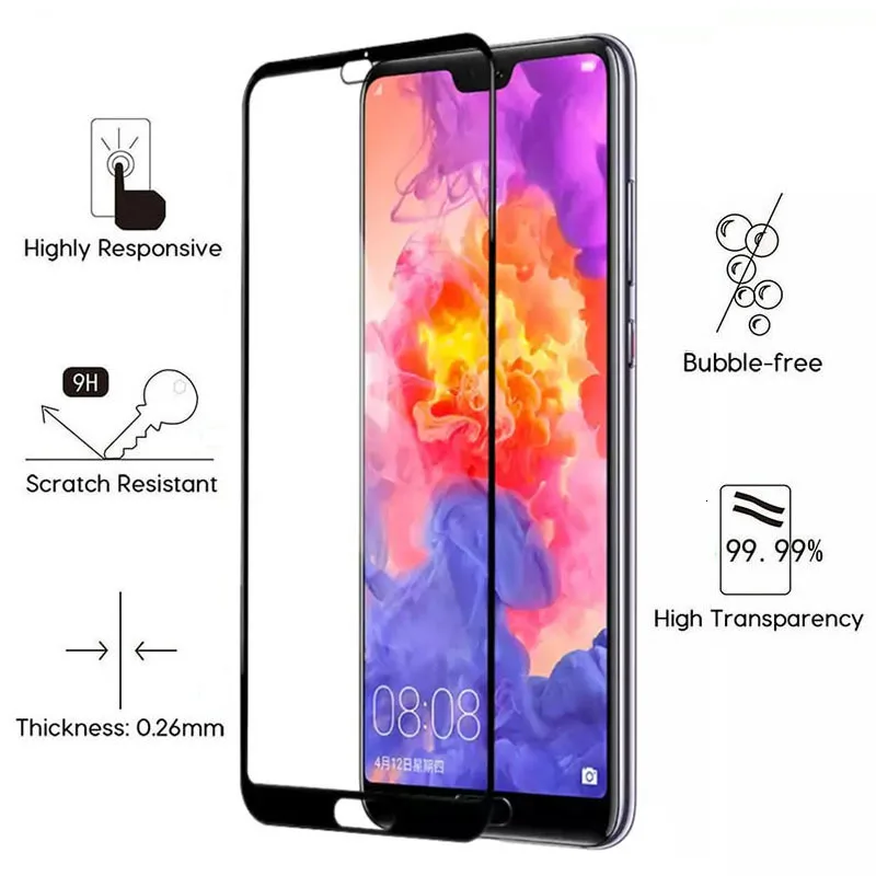 Protector de pantalla de vidrio templado para Huawei P20 Lite, Protector de pantalla de cobertura completa, Protector de seguridad para P 20 P20 Light P20lite 5,84, 2 uds. - imagen 3