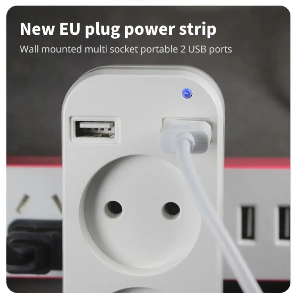 Enchufe europeo, toma de corriente CA, adaptador de enchufe USB, doble enchufe con 2 puertos USB, carga rápida, adaptador Protector contra sobretensiones para el hogar y la Oficina - imagen 2