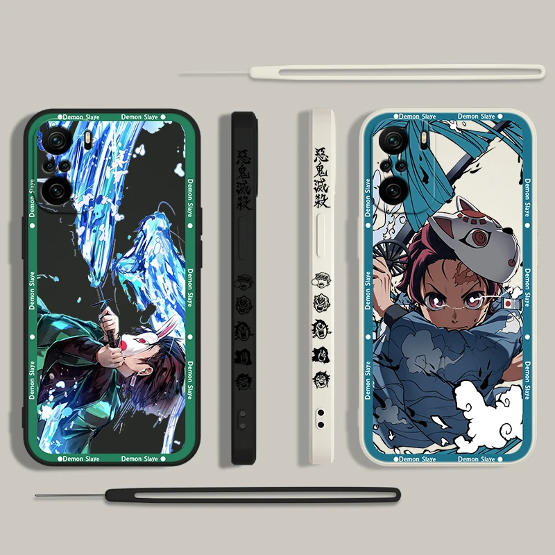 Tanjiro Anime Demon Slayer para Xiaomi Redmi Note 13, 12, 12Pro, 11, 11S, 11T, 10S, 10 Pro Plus, 5G, funda de teléfono líquida con cuerda izquierda - imagen 2