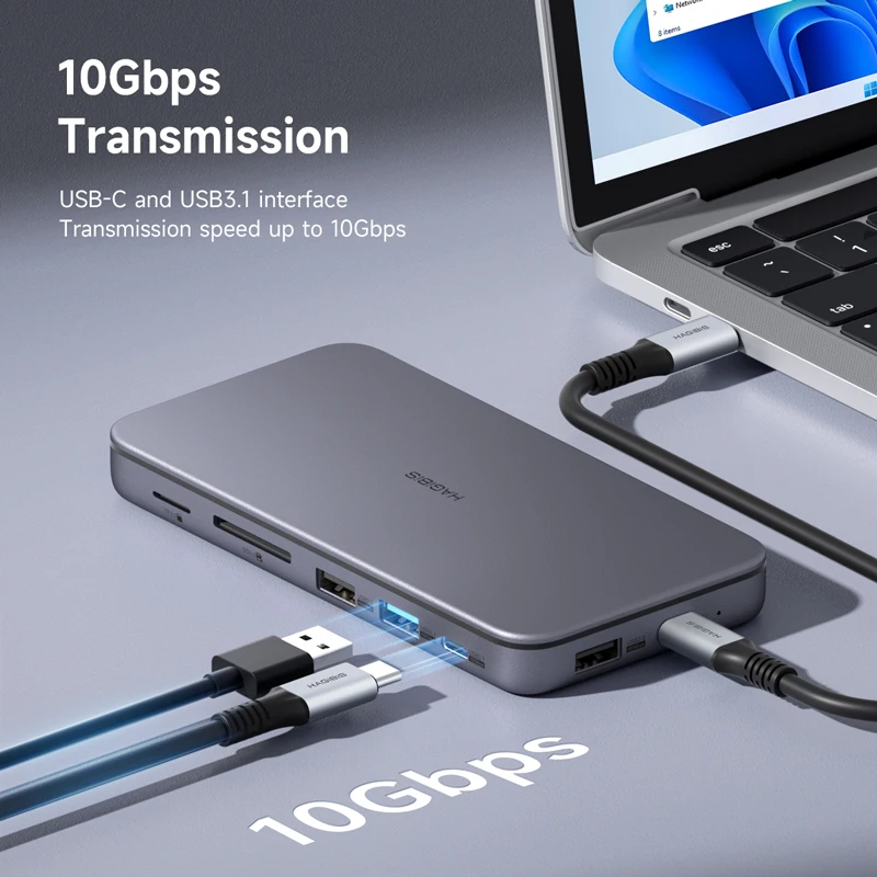 Hub USB-C Hagibis 9-en-1 Caja SSD M.2 NVMe/SATA HDMI 4K 100W PD - imagen 2