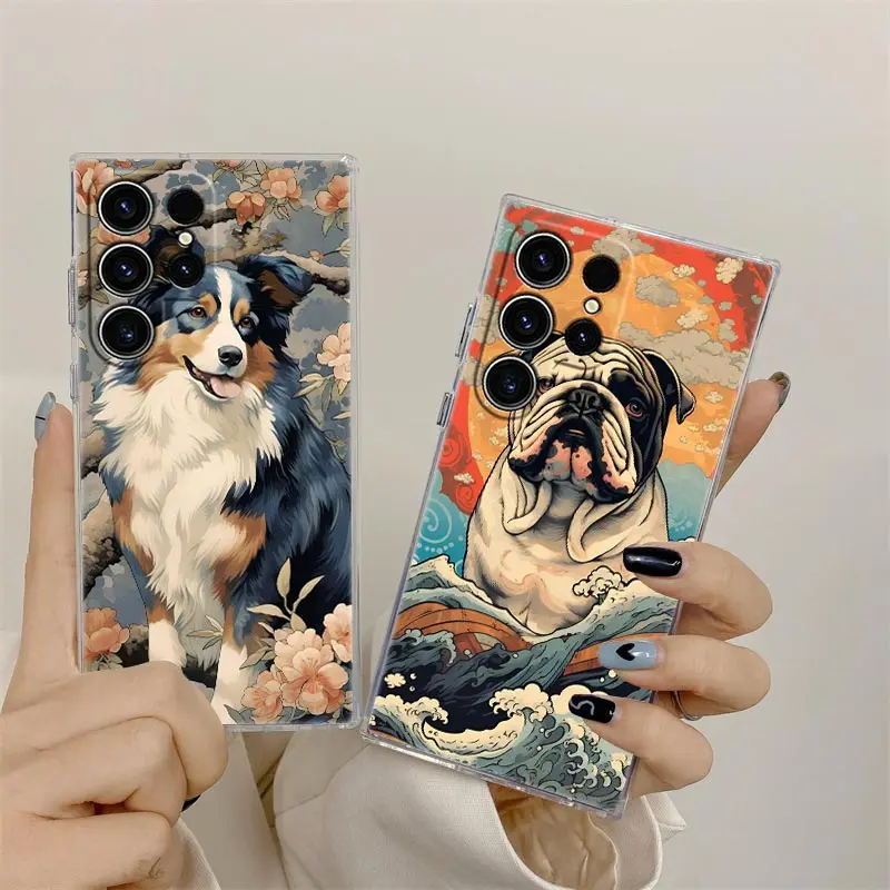 Funda de teléfono estilo perro pastor Bulldog ukiyo-e, carcasa transparente para Samsung S24, S23 Ultra, 5G, S22, S20, S10 Plus, S21 FE, Galaxy S24 - imagen 2