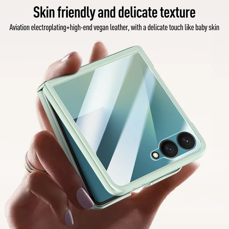 Con resorte con bisagras de cuero PU protector de pantalla de vidrio templado funda de teléfono para Samsung Galaxy Z Flip7 5G flip 7 cubierta a prueba de golpes - imagen 5