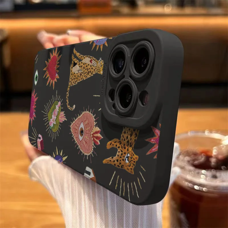 Para iPhone 16 Pro funda Floral ojos de leopardo funda de teléfono de silicona para iPhone 17 16E 11 12 13 14 15 Pro Max XS XR 7 8 Plus SE2 cubierta - imagen 2