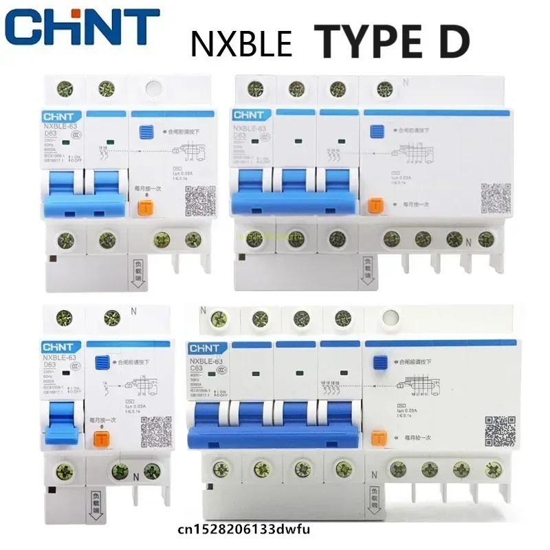 CHINT TIPO D protección contra fugas interruptor de aire doméstico disyuntor NXBLE-63 1P + N 2P 3P + N 4P disyuntores de fugas RCBO