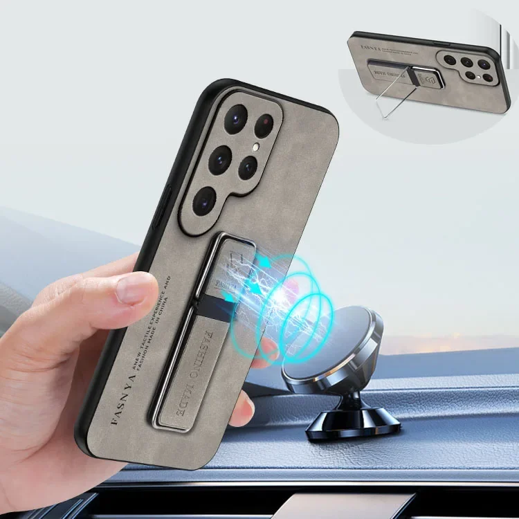 Funda de teléfono con soporte de cuero magnético de piel de oveja para Samsung Galaxy S24 Ultra S23 S22 S21 S20 S10 S9 S8Plus, funda trasera con soporte protector