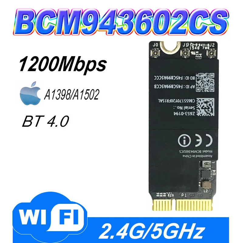 WDXUN para Broadcom BCM 943602 Adaptador WiFi CS 1750Mbps 802.11AC con Bluetooth 4,0 BCM43602CS para A1425 A1502 A1398 tarjeta WIFI WLAN