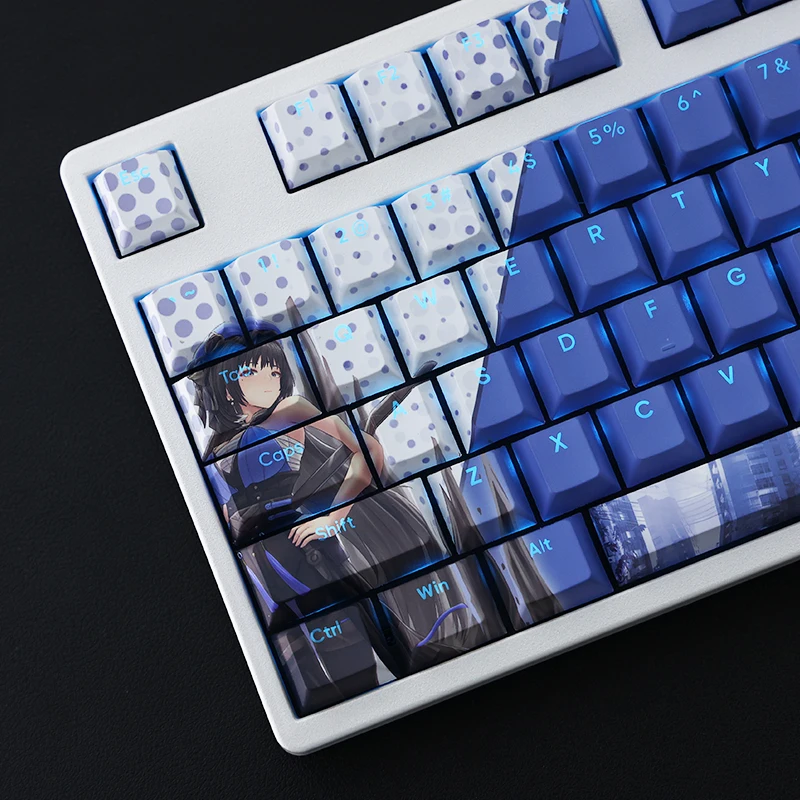 108 teclas PBT 5 lados Dye Subbed Keycaps dibujos animados Anime Gaming Key Caps azul retroiluminado Keycap para waxing WAVES - imagen 3