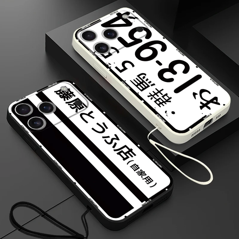 Funda para Apple iPhone 16 14 15 Plus XR 7 8 11 12 13 Pro Max 16e XS 17 Air funda suave Anime iniciales D coche