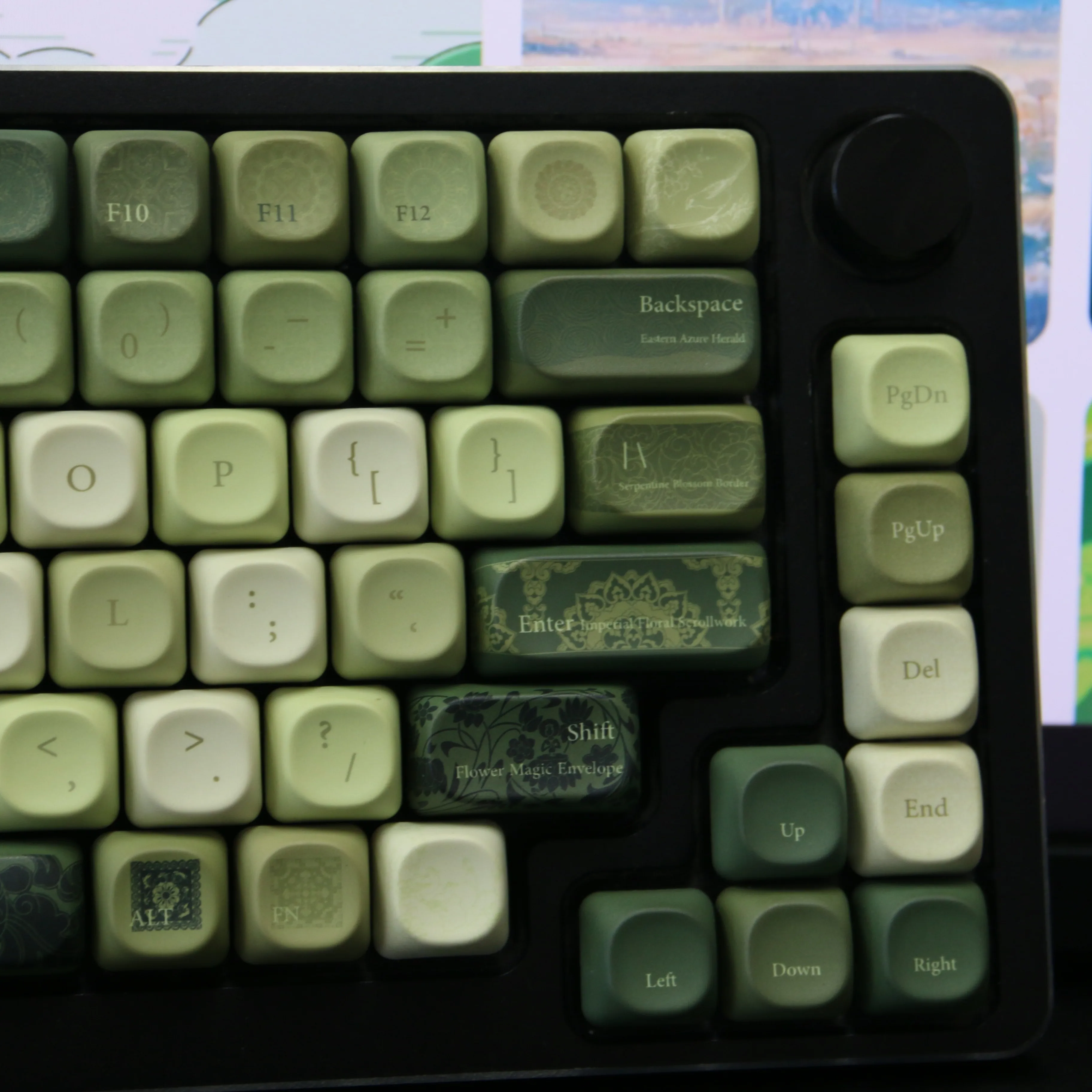 Juego de teclas con tema de patrón verde, teclas PBT MOA Cherry Profile personalizadas originales hechas a mano para accesorios de teclado mecánico DIY - imagen 2