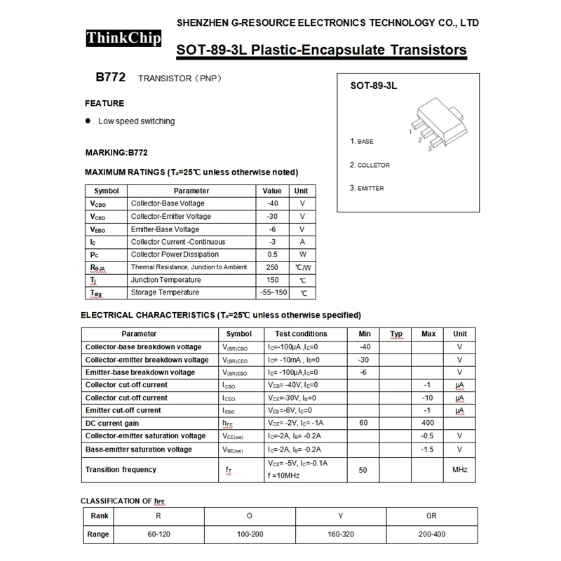 (50 uds) B772 SOT-89 2SB772 SMD PNP triodo transistor de potencia media - imagen 5
