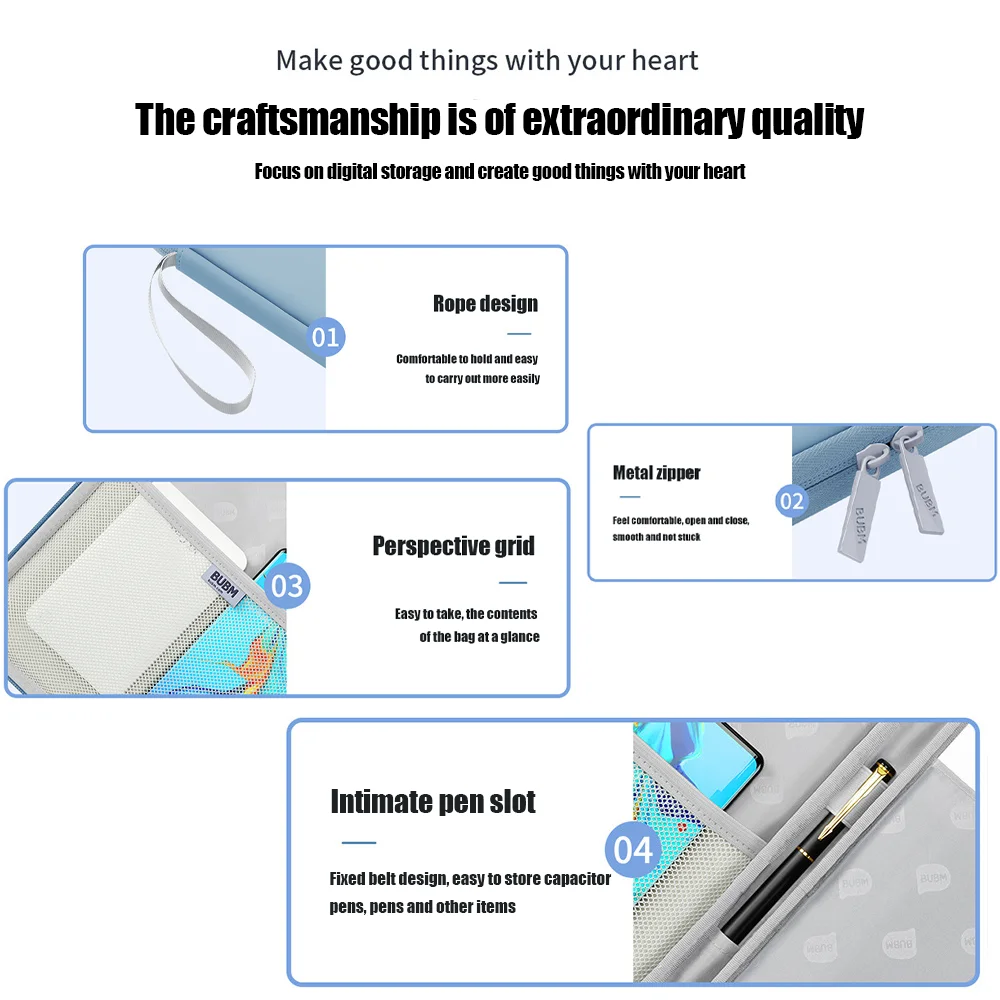 Funda para tableta de 11 y 13 pulgadas, funda para IPad Air para Samsung, Xiaomi, Lenovo, funda para tableta, bolsa a prueba de golpes con múltiples bolsillos - imagen 3