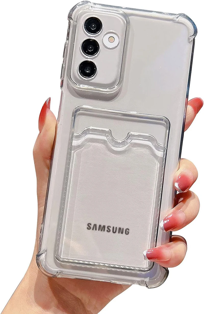 Funda con bolsa de tarjetas para Samsung Galaxy S21 S22 S23 FE S24 Plus A55 A35 A25 A15 A24 A54 A14 A34 A53 S24 Ultra 5G, funda transparente a prueba de golpes - imagen 5