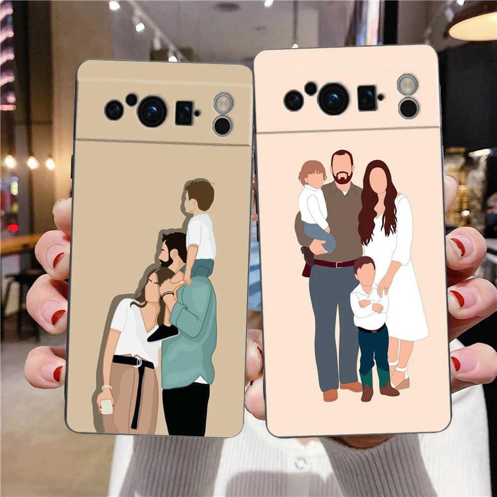 Funda de teléfono para Google Pixel 8, 7, 6 Pro, 8A, 7A, 6A, carcasa de TPU, silicona suave a prueba de golpes, cubierta negra para bebé, niña, mamá, familia