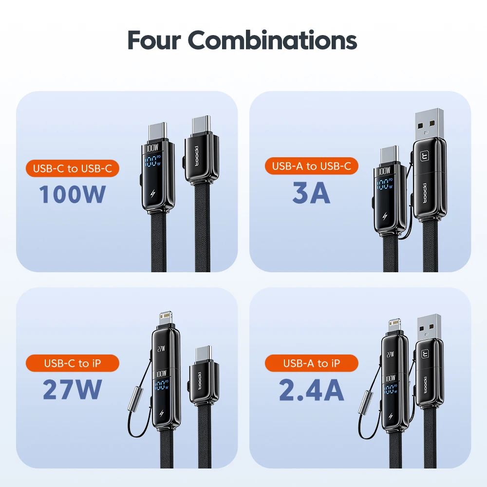 Toocki X96 4 en 1 USB tipo C a USB C Cable Lightning pantalla Digital PD 100W QC4.0 PPS adaptador OTG desmontable de carga rápida - imagen 5