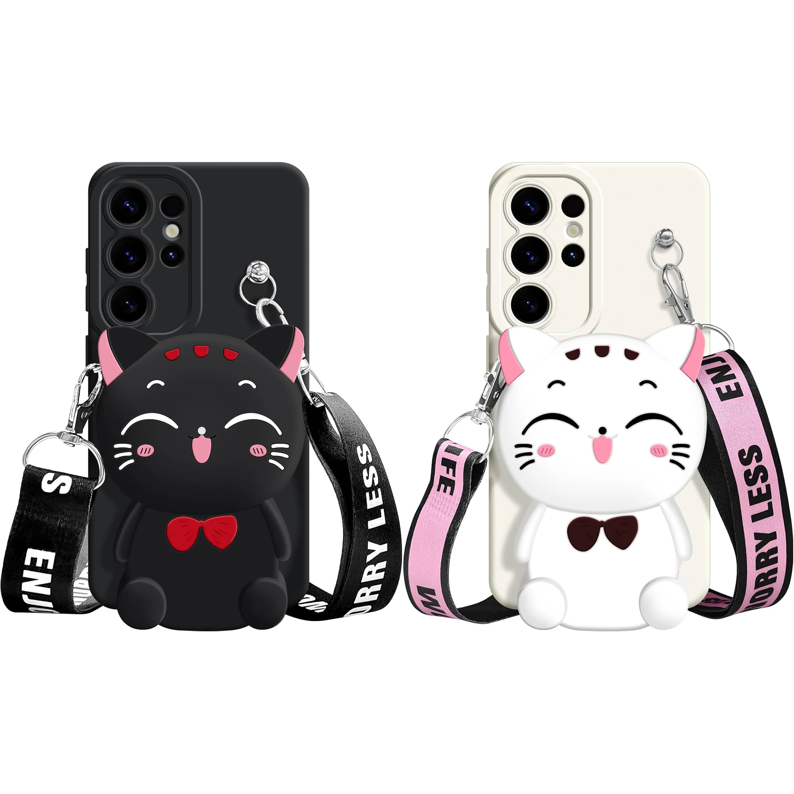 Para Samsung Galaxy A12 A11 A71 A51 A52 A22 A02s A32 A13 A53 A03s A04s A20s A33 A73 A23 Funda tipo billetera con gato de la suerte con cuerda