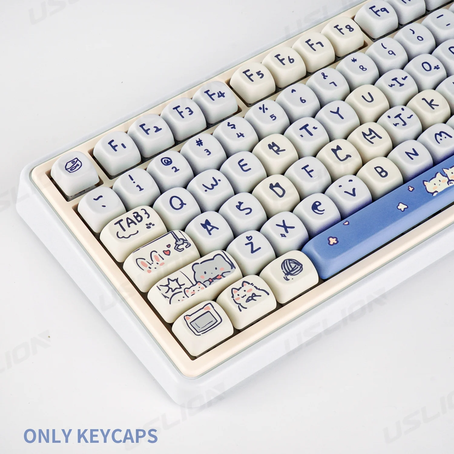 Teclas Meow azules bonitas de 114 teclas, teclas PBT, perfil MOA personalizado para 61/68/84/87/100/104/108, diseño de teclas, teclados mecánicos - imagen 2