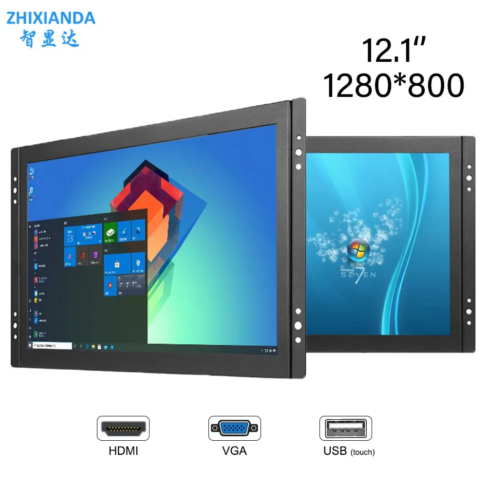 Pantalla táctil LCD de montaje en pared de 12,1 pulgadas, Monitor de marco abierto de carcasa metálica de 1280x800 para cajero automático/fábrica inteligente con entrada HD VGA
