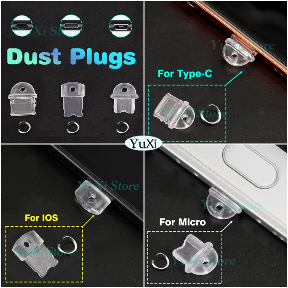 Tapones antipolvo para puerto de carga, para puerto Micro iOS tipo C, decoración artesanal, tapones antipolvo, tapones protectores transparentes, 10 Uds. - imagen 2