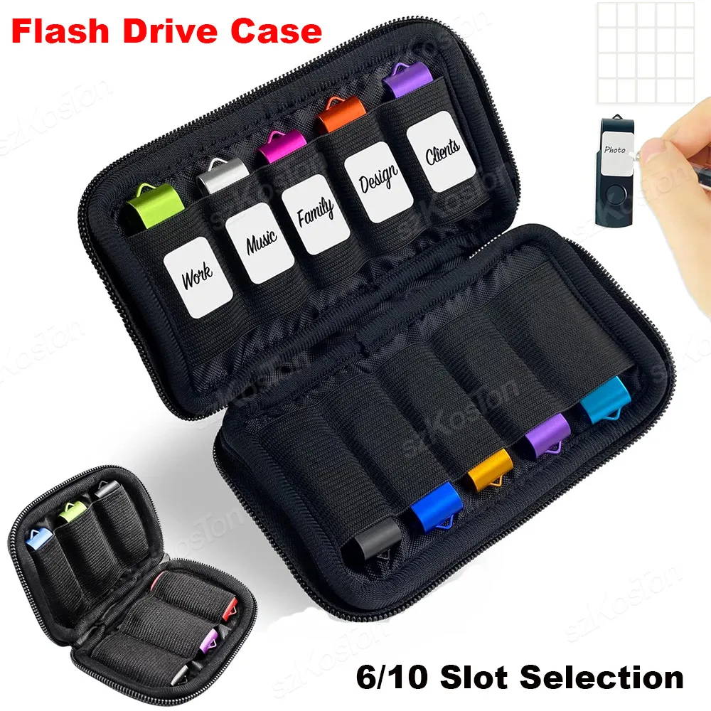 Estuche para unidad Flash, organizador de soporte USB, bolsa de almacenamiento portátil para unidad de salto de pulgar, Memory Stick, accesorios para cables de tarjeta SD, 10 ranuras