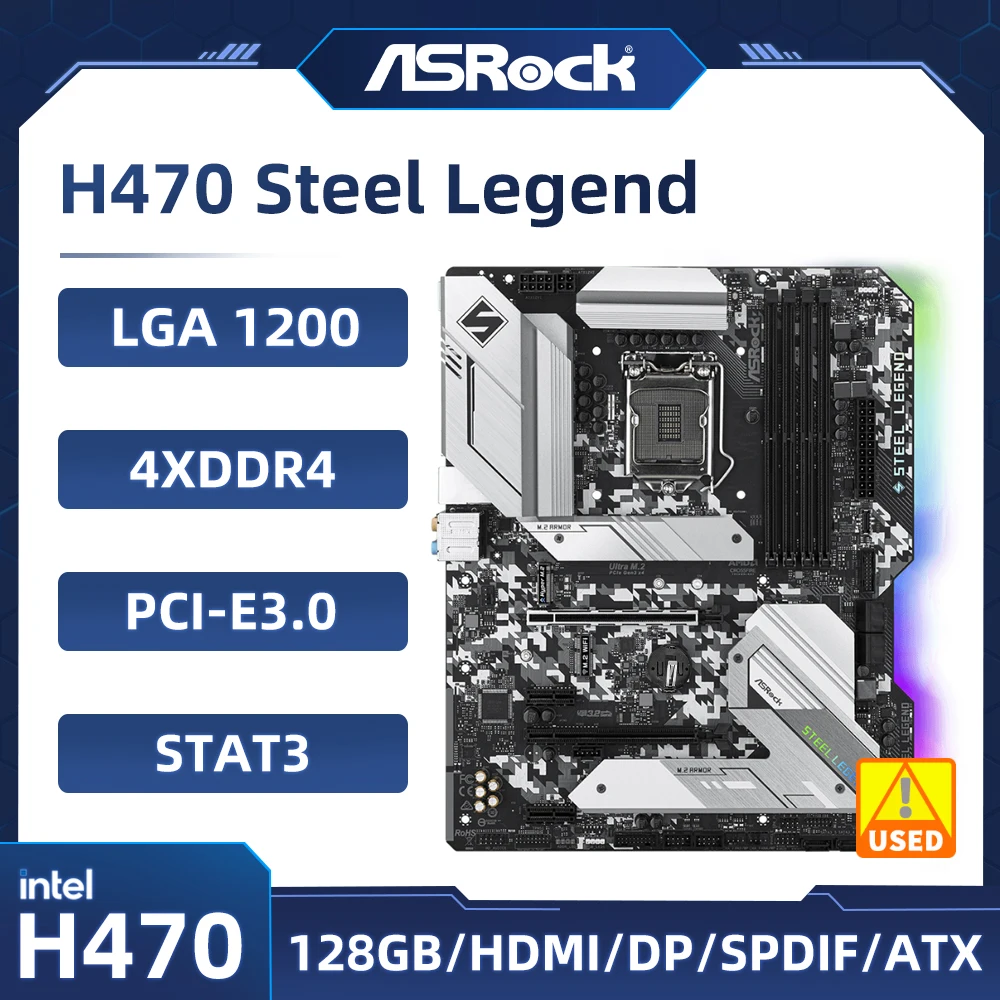 Placa base ASRock H470 Steel Legend Intel H470 LGA 1200 compatible con i9-11900F i5-11400F i3-10100F i3-10105 cpu M.2 NVMe SSD ATX