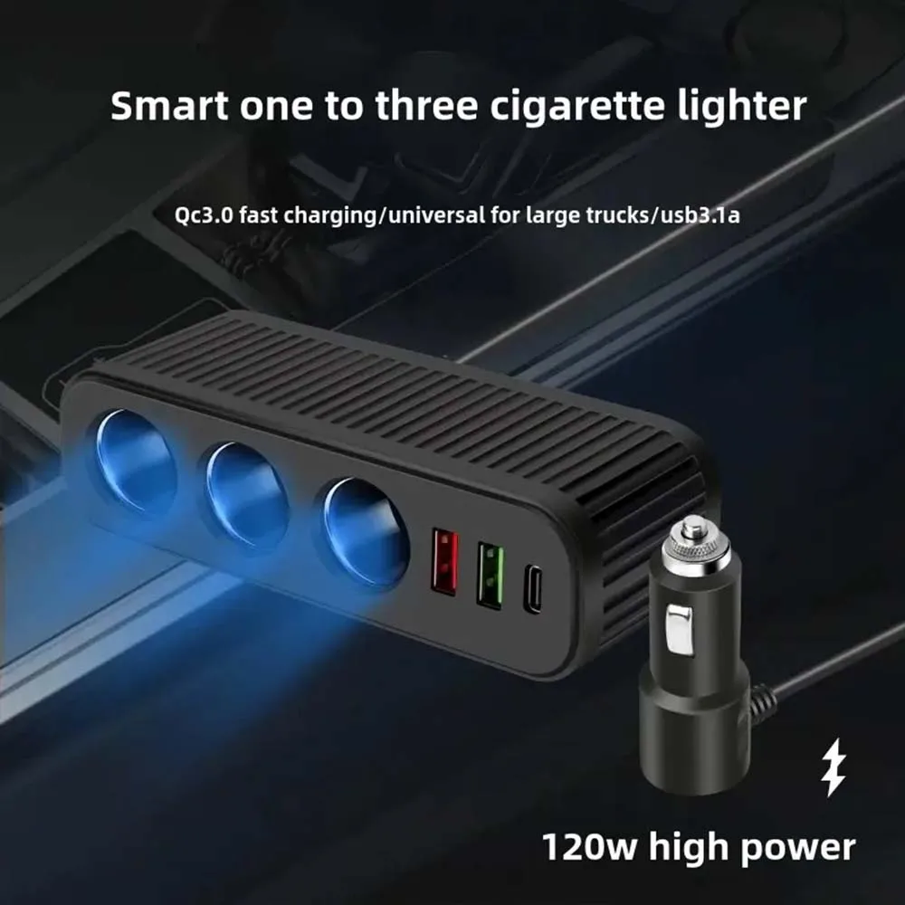 Encendedor de cigarrillos de coche de 12V/24V, cargador de coche de 120W PD QC USB, adaptador de corriente de carga rápida, enchufe multifuncional de uno a cuatro - imagen 2