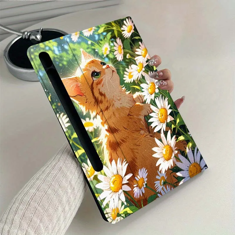 Hermosa flor gato arte para Samsung Galaxy Tab S9 S10 S6 S7 S8 FE Plus Lite pulgadas funda plegable para tableta - imagen 5