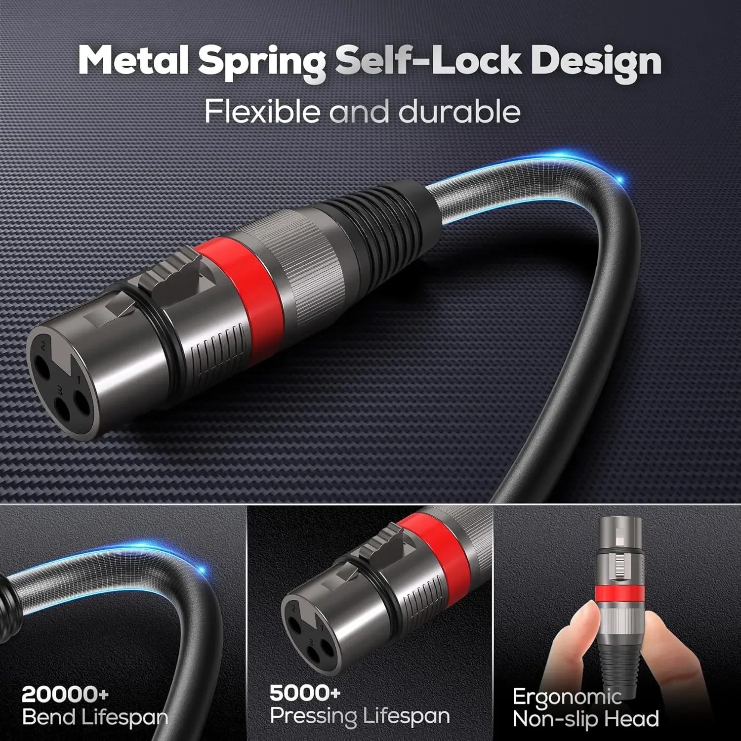 Cable de Audio XLR macho a hembra OFC, 2 paquetes, Cable de micrófono equilibrado, Cable de altavoz XLR M-F de 3 pines, Cable de extensión de cañón para mezclador - imagen 5