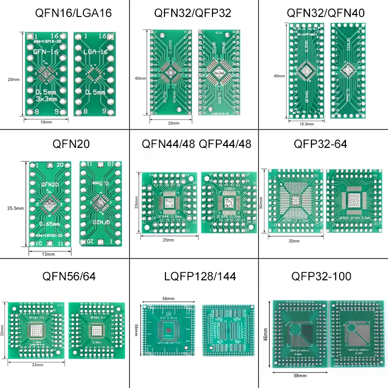 1 pieza Pinboard QFN16/LGA16 QFN20 QFN44/48 QFN32/QFP32/QFN40 QFP32-64 QFN56/64 QFP32-100 LQFP128/144 placa adaptadora de enchufe